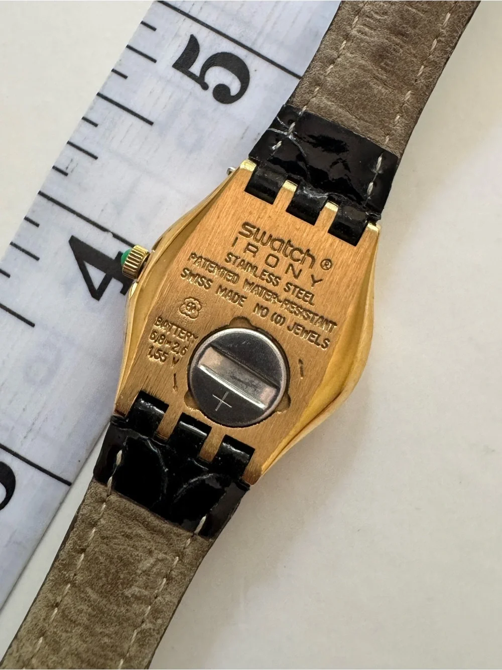 Swatch Watch White Dial with Roman Numerals and Black patent Strap